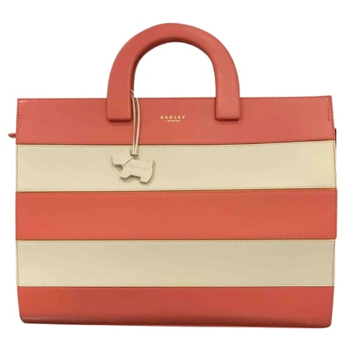Radley London Coral Pink and White Striped Leather Womens Tote Bag