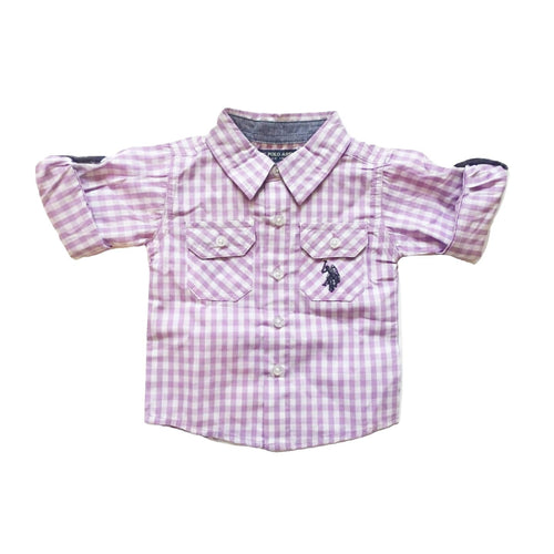 US Polo Association Boys Purple Checked Short/Longsleeve Fold up Shirt
