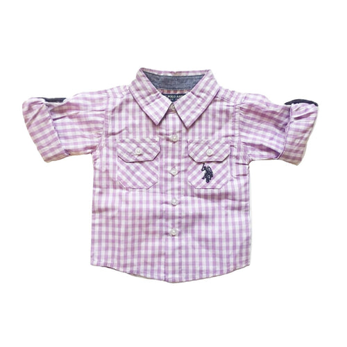 US Polo Assn Purple Checked Short/Longsleeve fold up - Baby Boy