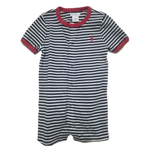 Polo by  Ralph Lauren  Red Round Neck Navy Blue and White Striped Romper