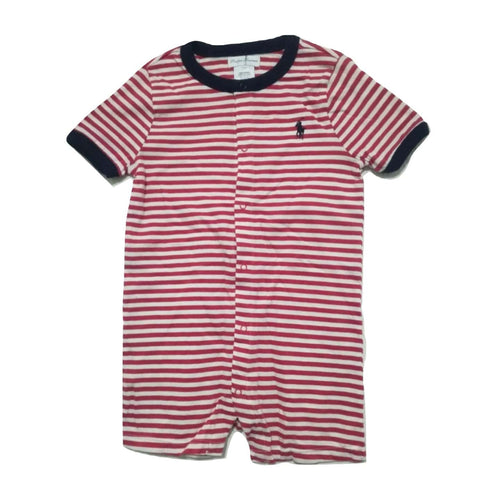 Polo by  Ralph Lauren  Navy Round Neck Red and White Striped Romper