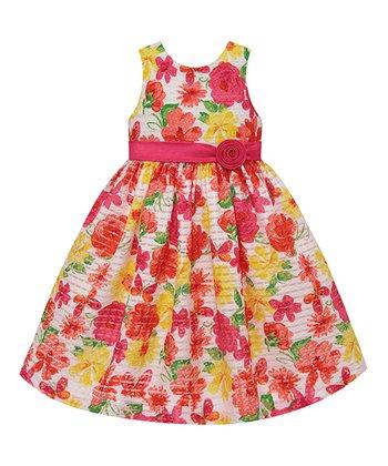 American Princess Baby Girls Coral & Yellow Floral A-Line Dress