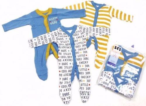 Nutmeg Baby Boys Cool Dude Stripe 3 Pack Sleepsuits