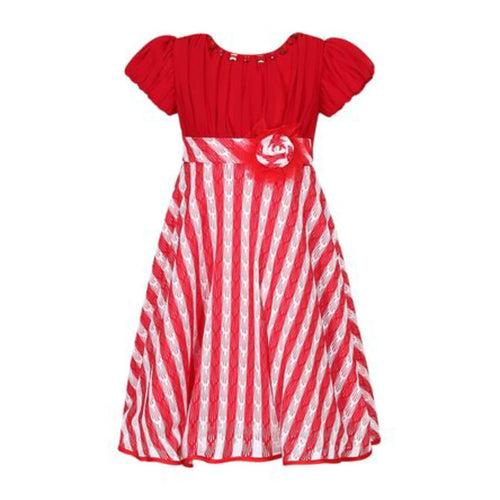 Richie House Baby Girls Red & White Stripe Short-Sleeve Party Dress