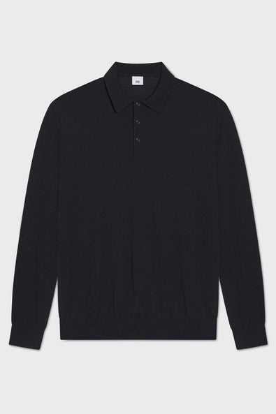 Men's Studios Organic Cotton Long Sleeve Polo Shirt in Mid Grey