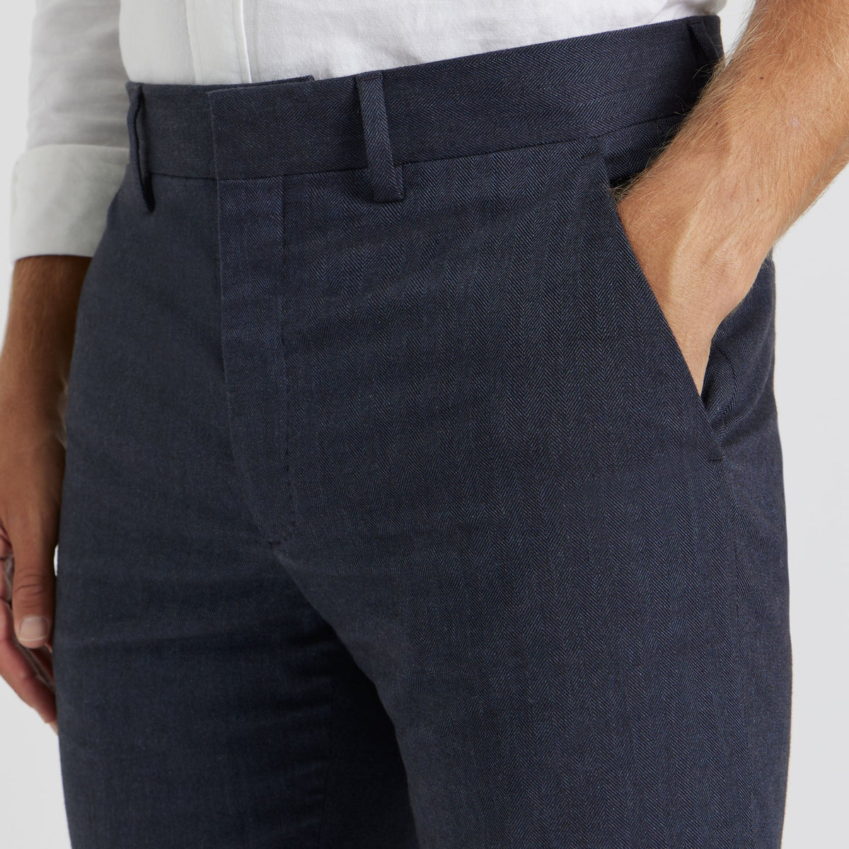 Navy Herringbone Men's Custom Fit Smart Chino Pants - SPOKE - SPOKE