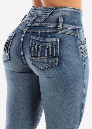 Colombian Pants Up Jeans Butt Lifting High Rise Sexy Lift Pantalones  Colombianos Levanta Cola Blue at  Women's Jeans store