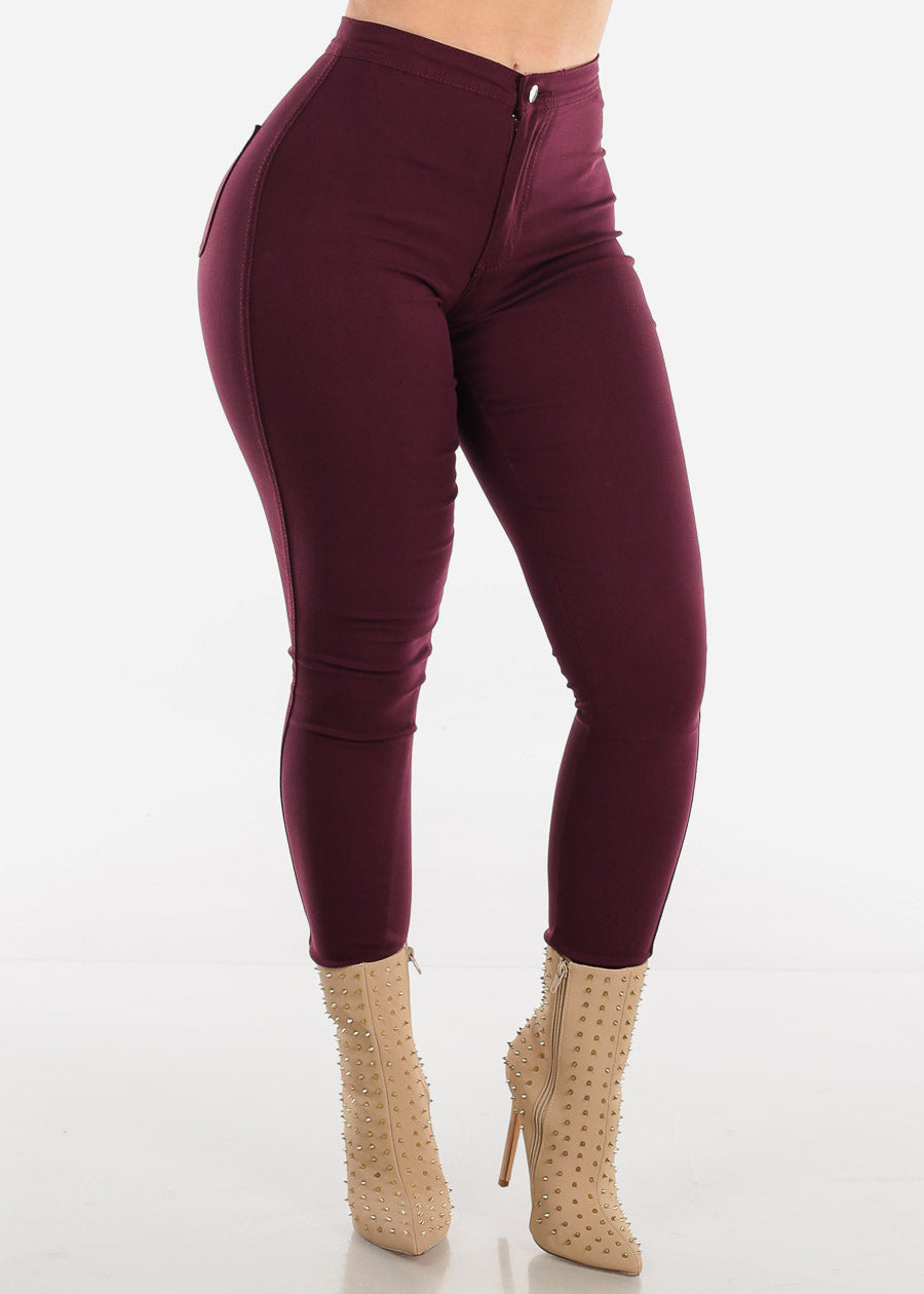 burgundy skinny pants