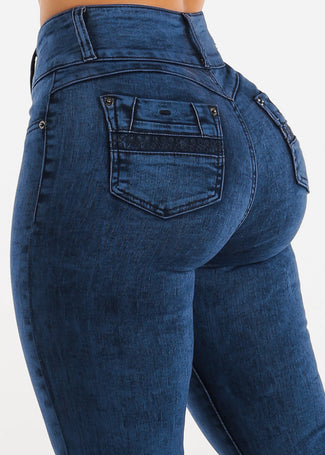 Moda Xpress Womens Juniors Super High Waist Levantacola Dark  Wash Skinny Jeans 10000W : Clothing, Shoes & Jewelry