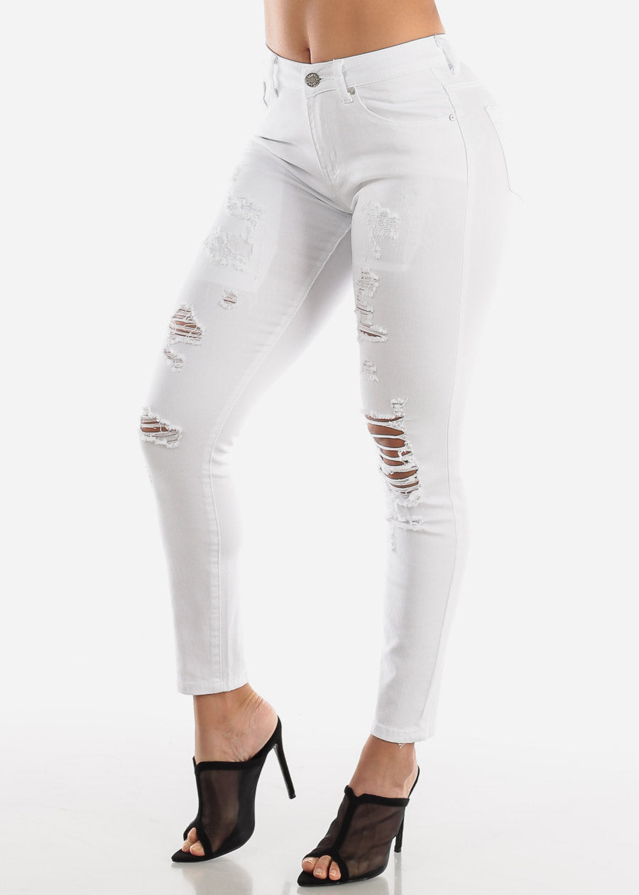 high rise white skinny jeans