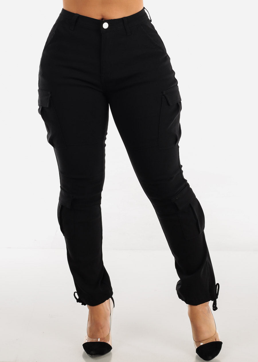 Womens Black Cargo Pants W Multi Pockets Hyper Stretch Cargo Pants