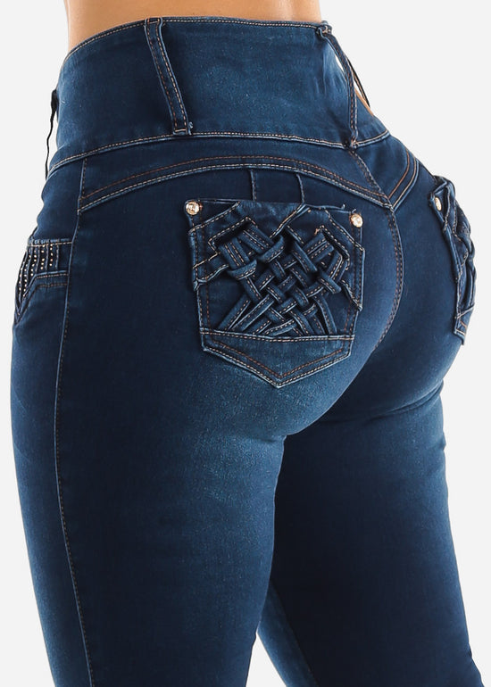 Moda Xpress Mid Rise levantacola Jeans - Dark Butt Lifting Skinny