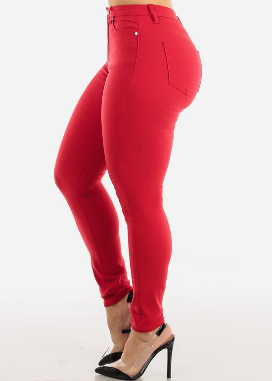 Women's High Waist 1 Button Skinny Pants - High Rise Red Skinny Pants – Moda  Xpress