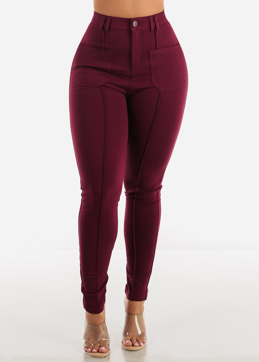 1 Button High Waisted Wine Skinny Pants