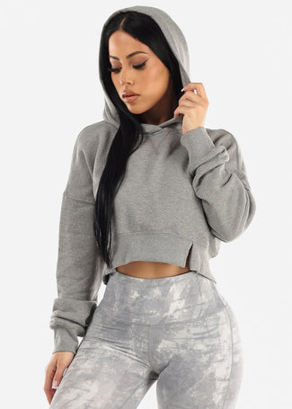 Long Sleeve Cropped Pullover Hoodie Heather Grey