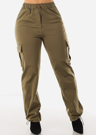 High Waisted Bungee Cargo Pants Olive