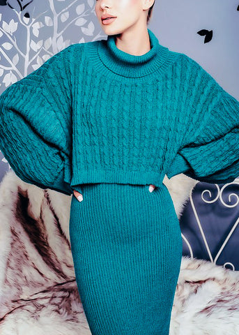 Image of Teal Shawl & Sweater Dress ( 2 PCE SET)