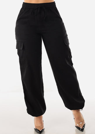 Women's High Waist Black Jogger Pants - Drawstring Waist Twill Joggers –  Moda Xpress