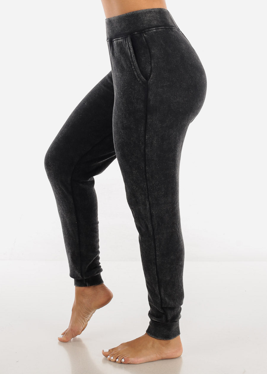 High Waisted Faded Black Jogger Pants
