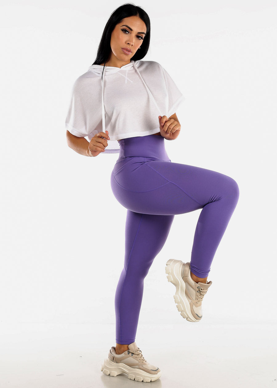 Women's Tapered Waistband Leggings - Solid Purple Workout Leggings – Moda  Xpress