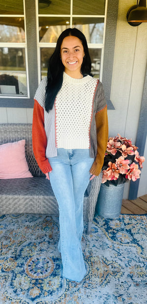 Color Block Stitch Sweater - Love, Sue