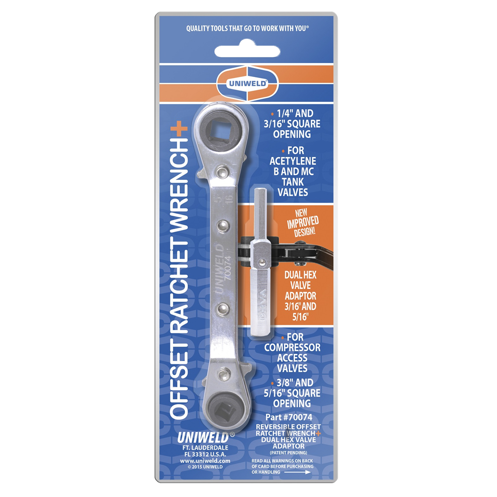  Uniweld 70074 Medium Duty Offset Ratchet Wrench, 1/4in & 3/16in, 5/16in & 3/8in
