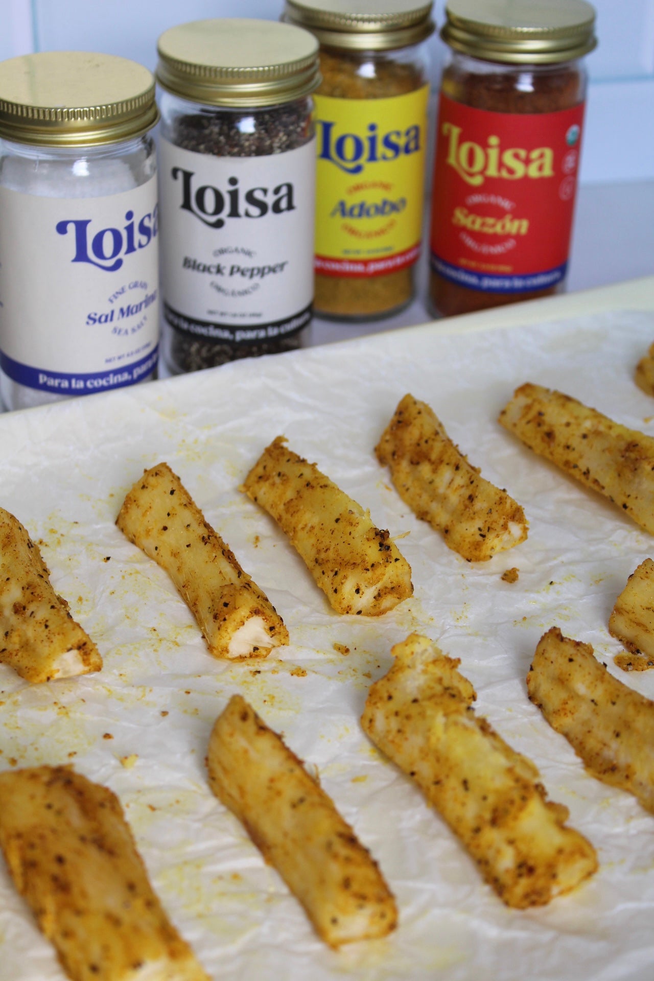 Yuca fries on sheet pan