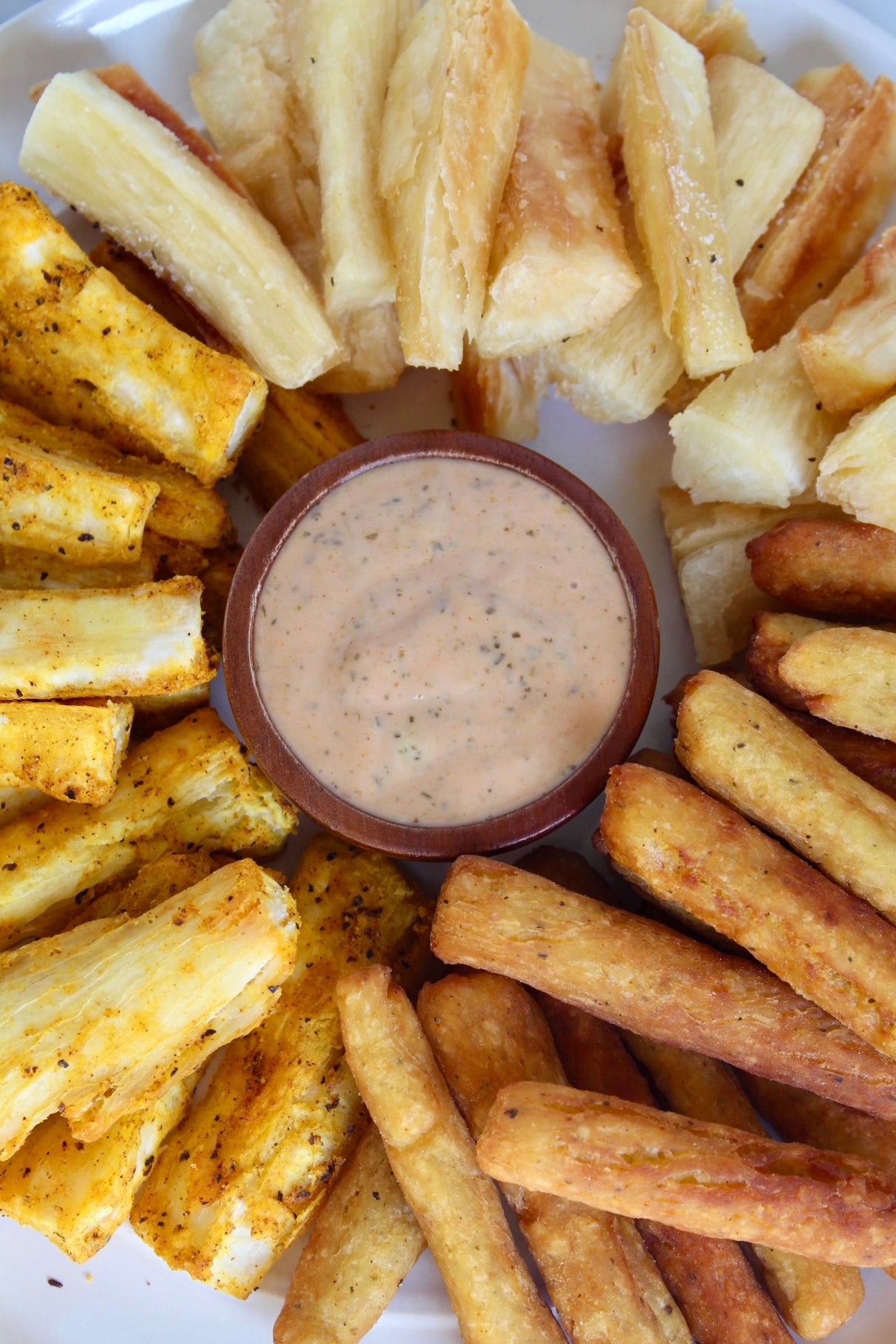 Yuca fries three ways with dip