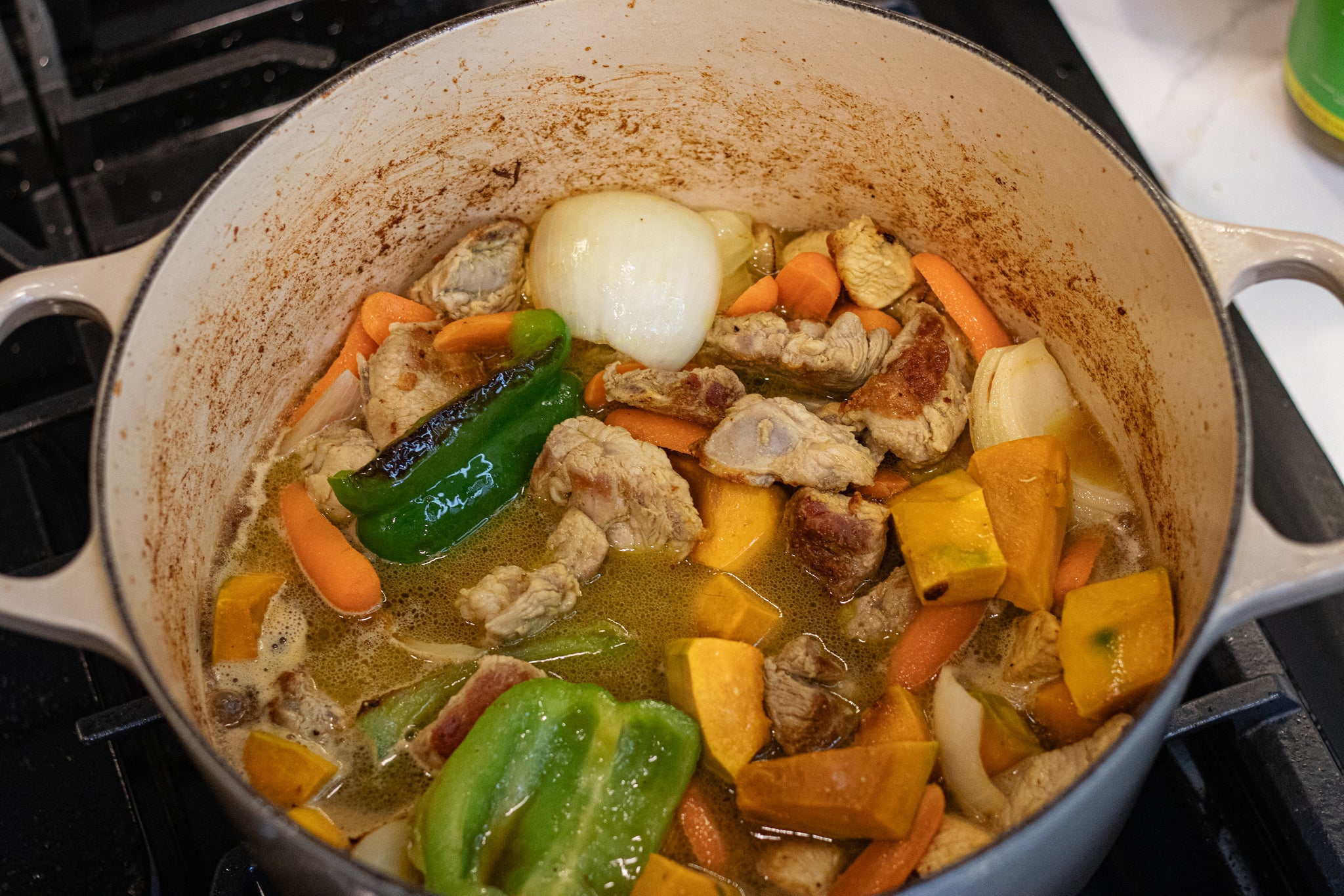 Cooked veggies in a pot for sancocho