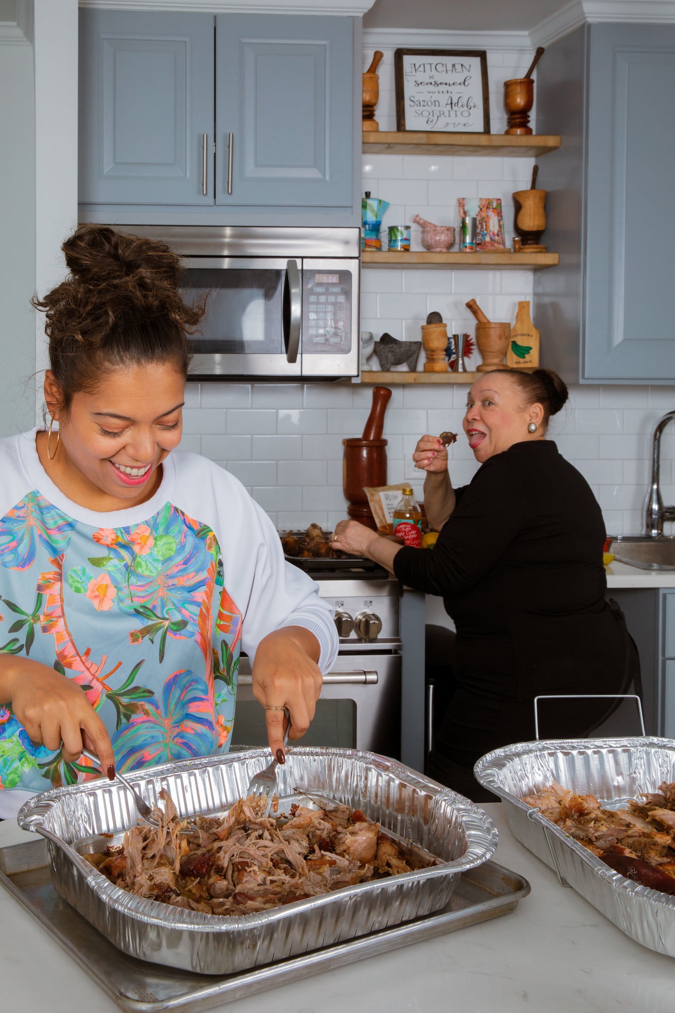 sneaking a bite of pernil