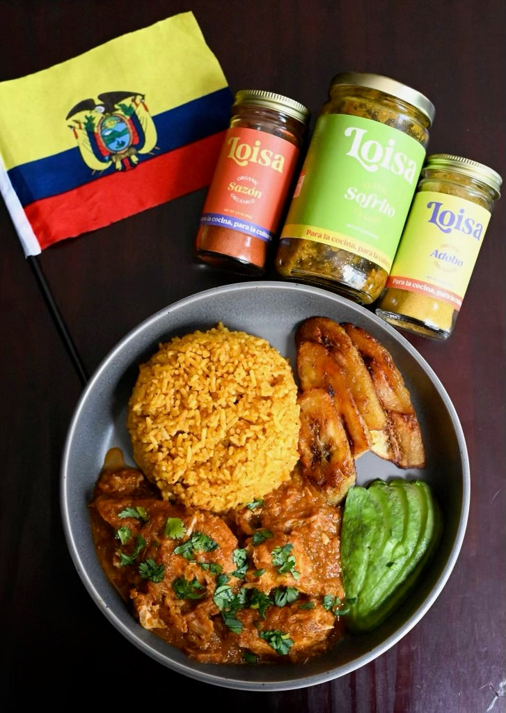 seco de pollo, ecuadorian chicken stew, arroz amarillo, yellow rice, avocado, cilantro, sazon, adobo, sofrito, loisa