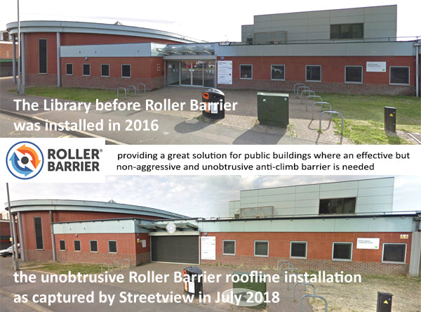 unobtrusive Roller Barrier protecting university flat roof.