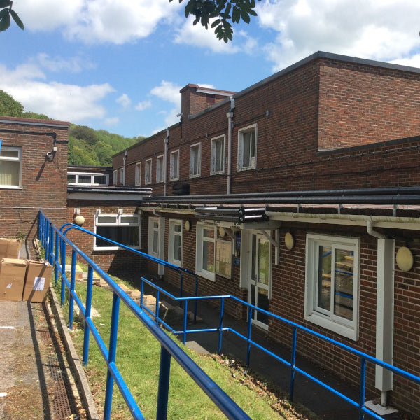 Roller Barrier protecting school flat rooftops