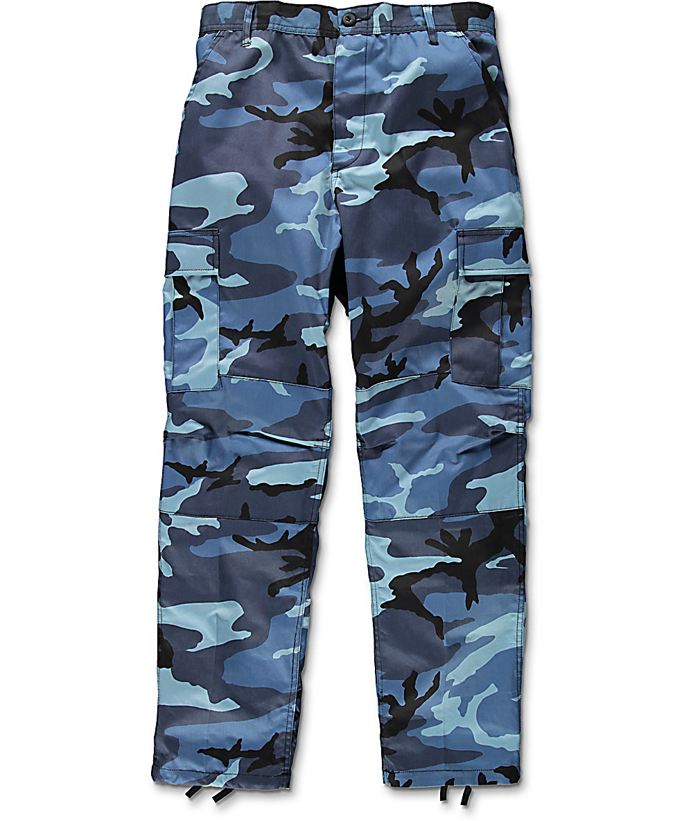 cargo pants blue camo