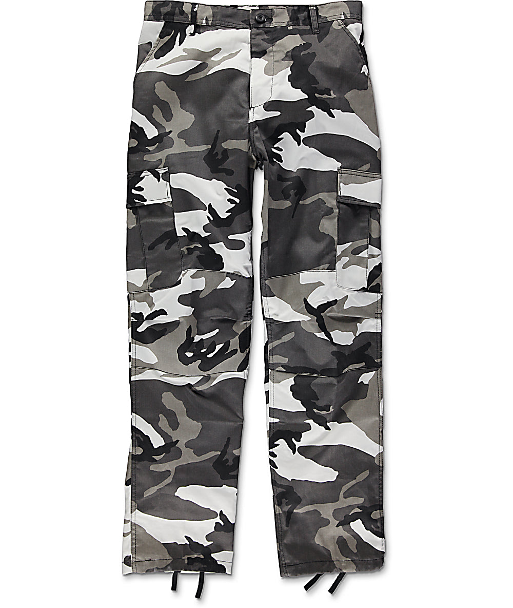 white and grey camo pants