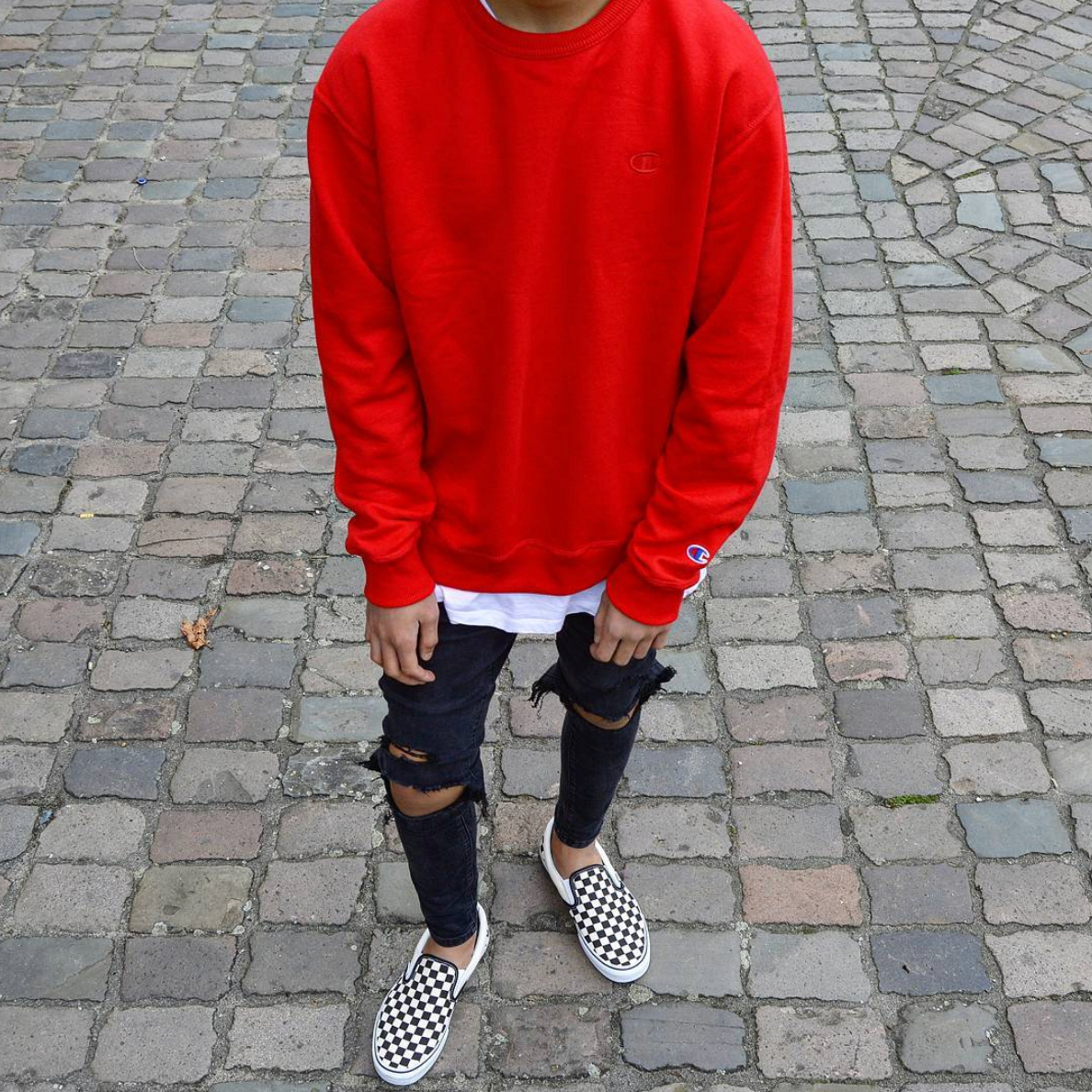 red crew sweater