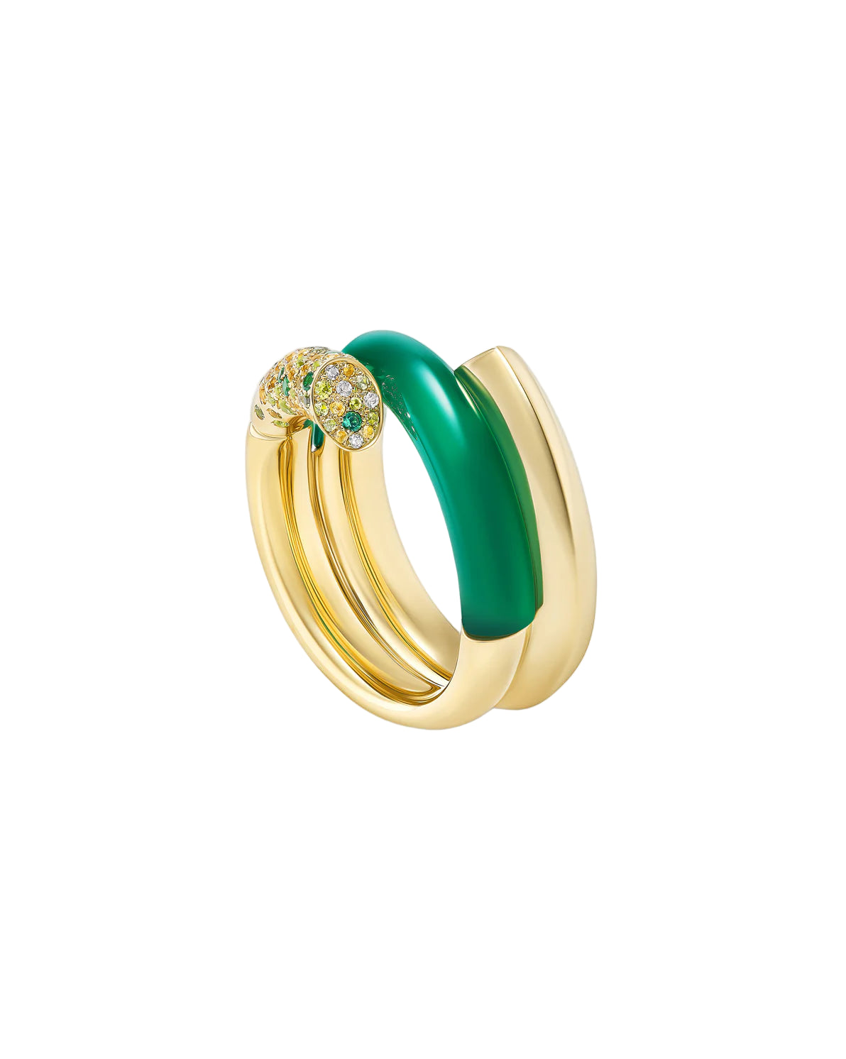 Oera Coil Ring in 18k Yellow Gold and Green Agate - Image 2
