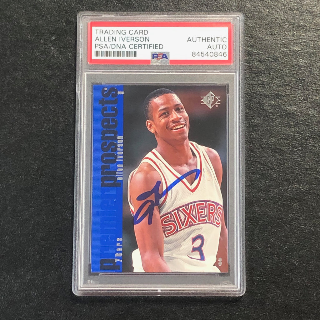 1996 SP Premier Prospects #141 Allen Iverson Signed Card AUTO PSA Slabbed  76ers