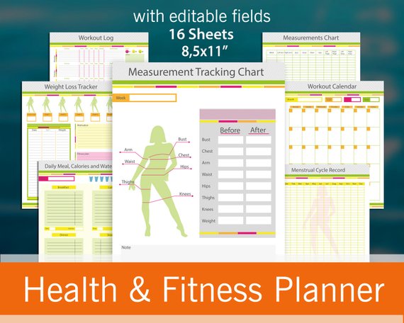 Fitness Planner 16 Useful Pages With Editable Fields Weight Loss Journal Weight Loss Planner Workout Planner Printable 8 5 X 11 Pdf