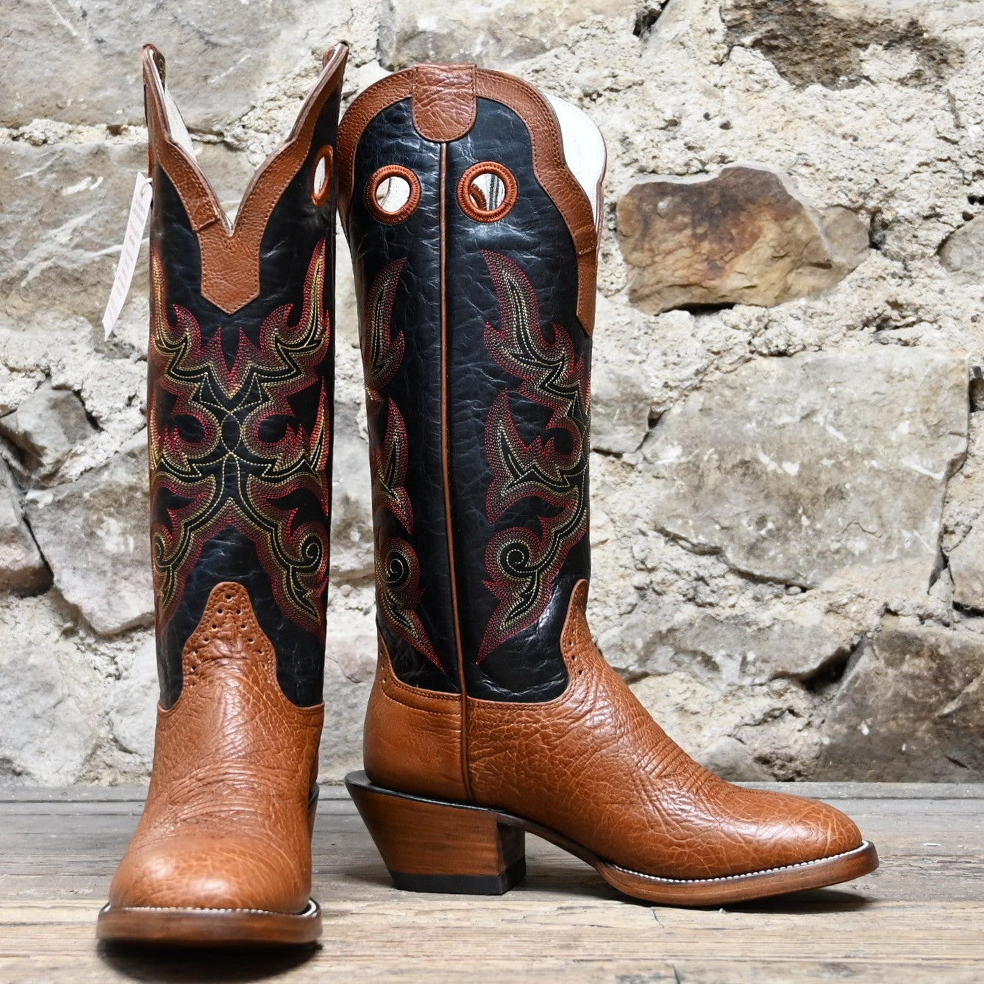 Hondo 16" Spanish Shoulder Men's Boot with Walnut Vamp and Black Volcano Top