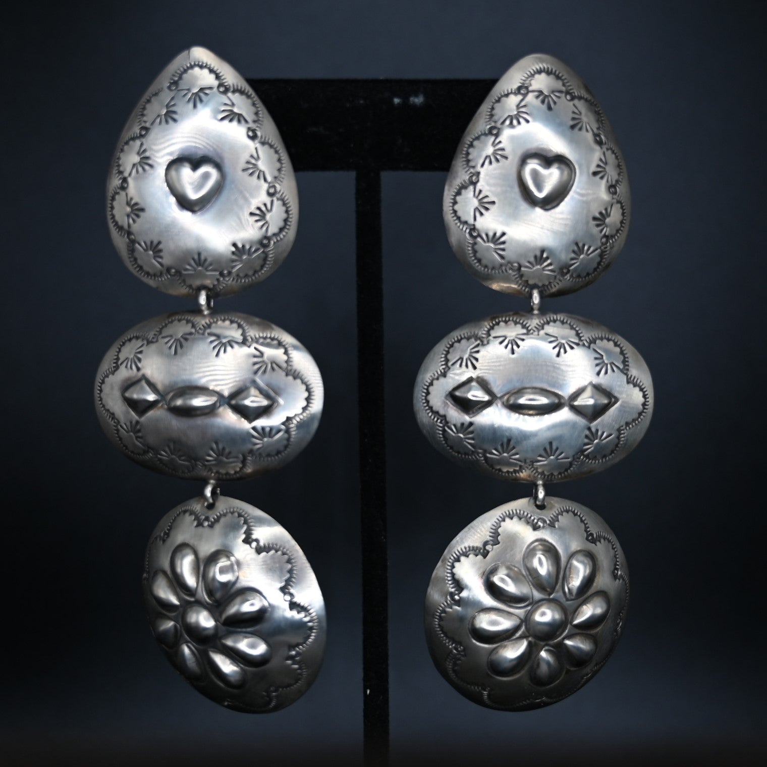 Stamped Sterling Silver Three Dangle Earring