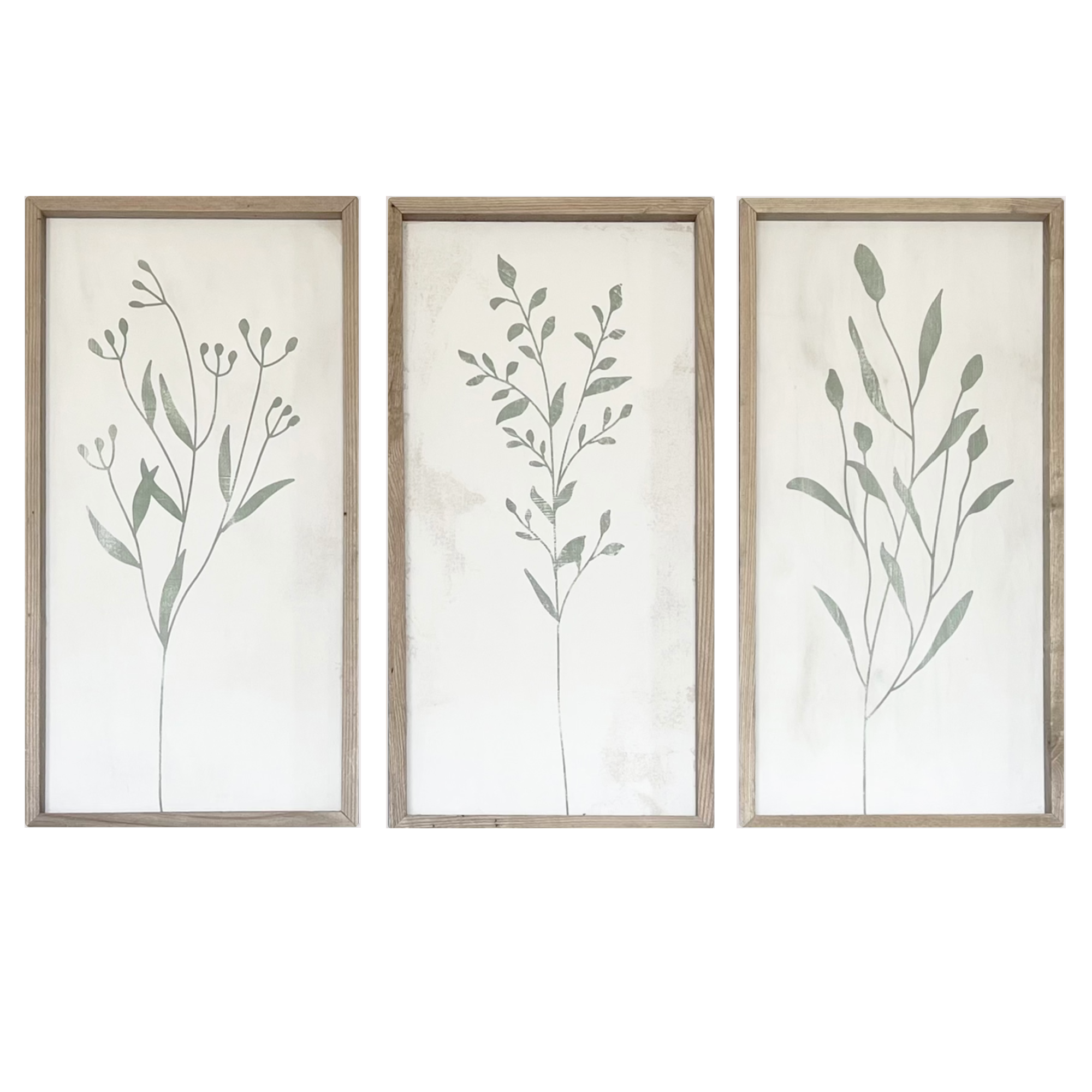 Handmade Sage and White Simple Canvas Art Set of 3 - Interior