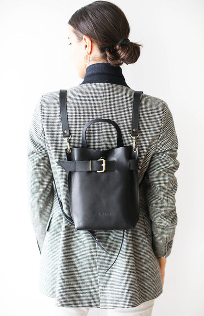 Black Leather Mini Backpack | Black Leather Bag - Qisabags
