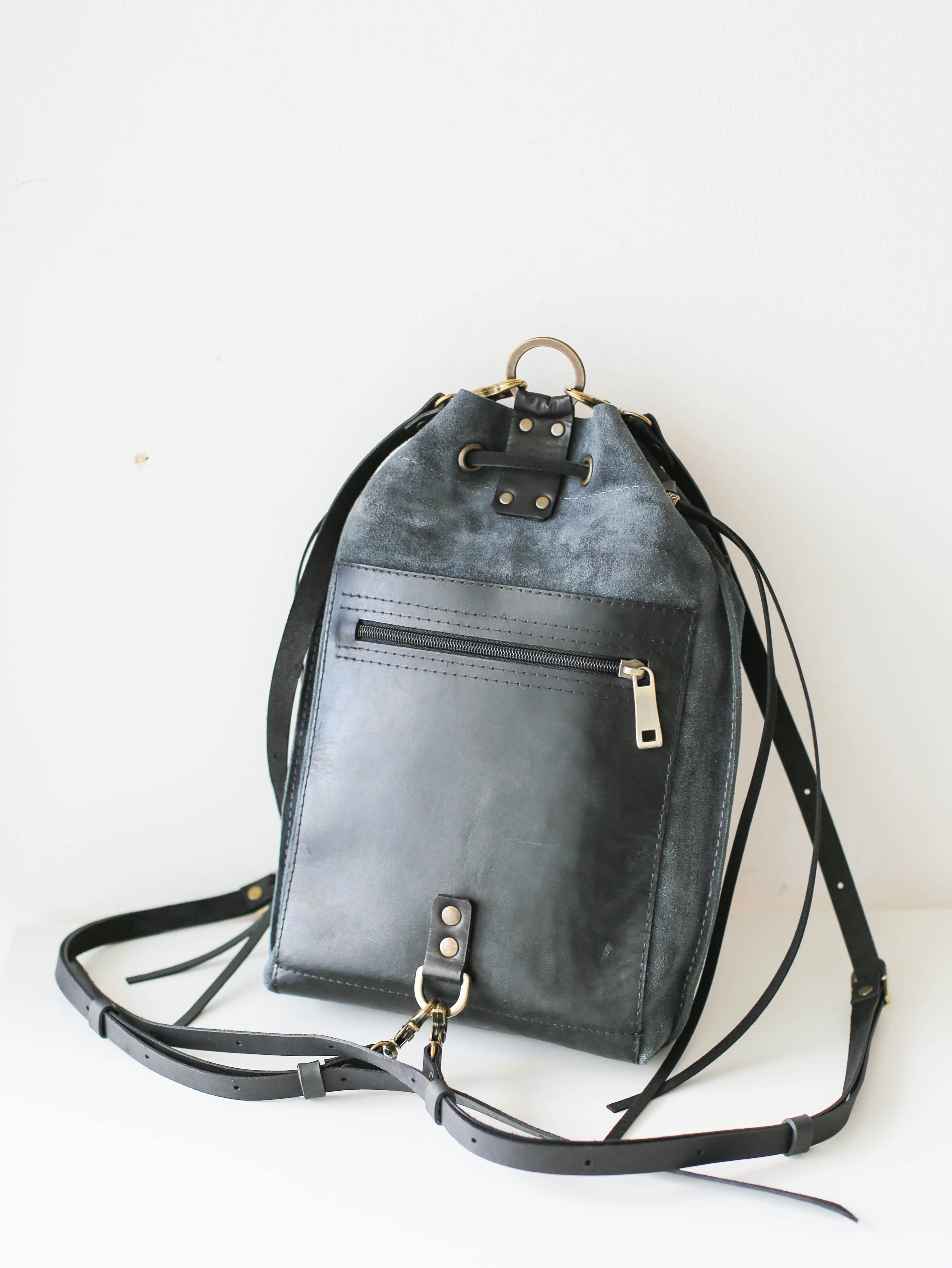 gray suede purse