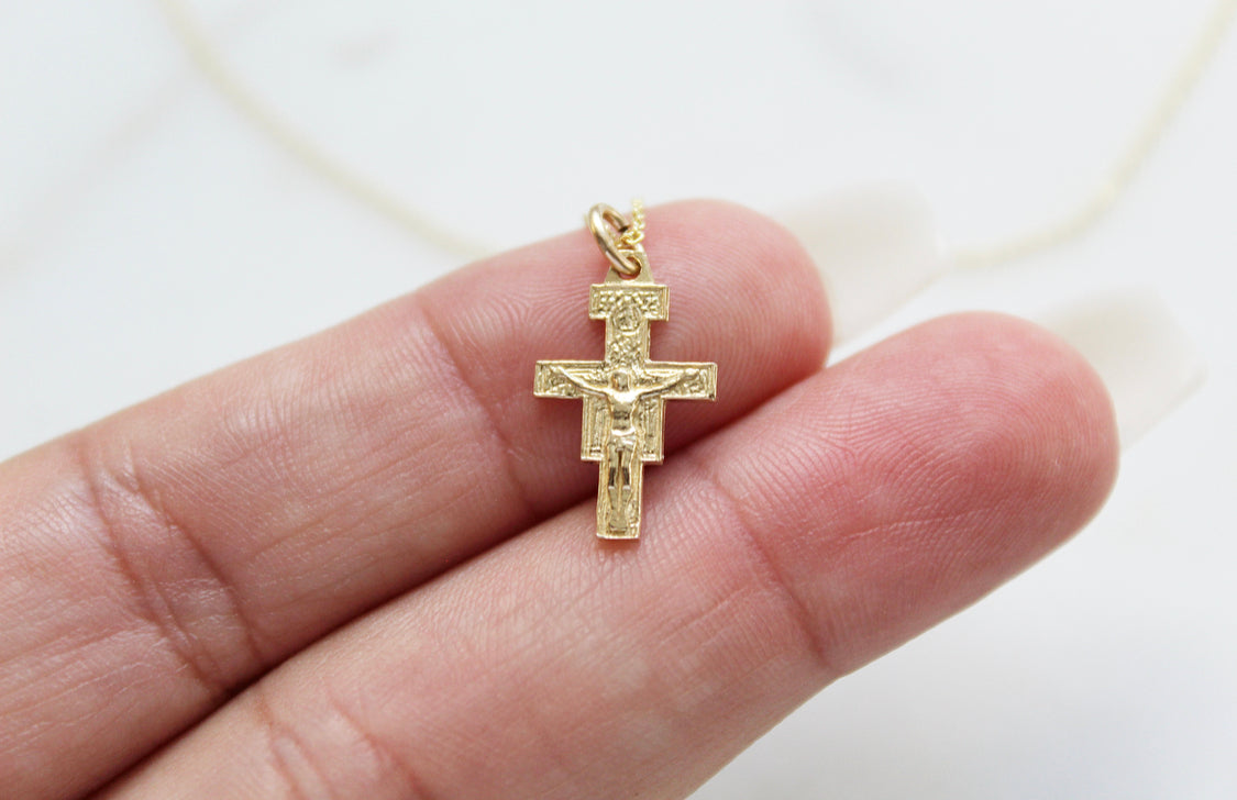 Damiano Crucifix Necklace 14K Gold - Dainty Catholic Jewelry – The ...