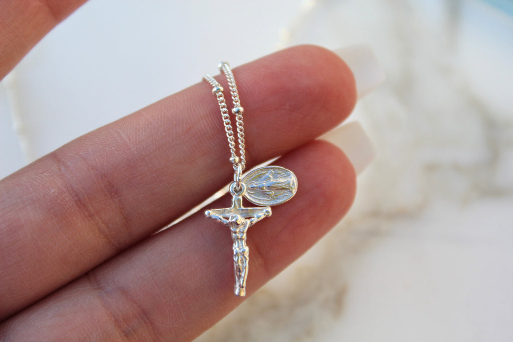 Miraculous medal and cross on sale necklace