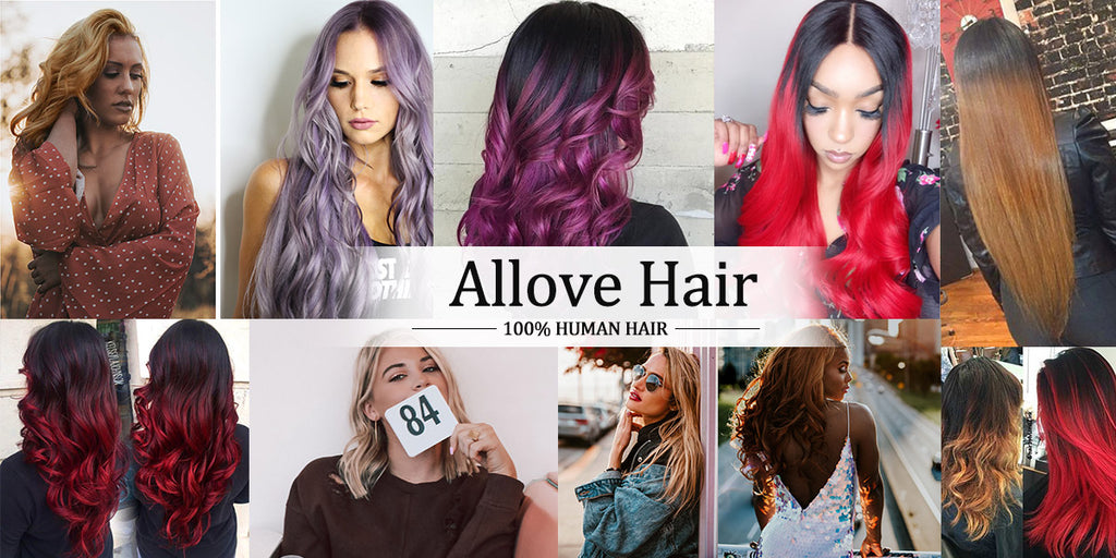 Allovehair T1B/PURPLE Ombre Straight Hair Bundles with Closure Fashion Colorful Hair