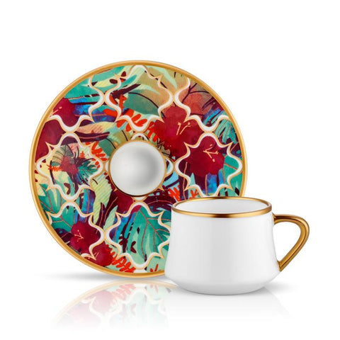 Red Floral Coffee Cup and Saucer