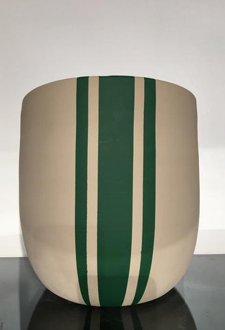 Plant Pot - Cream and Green Vertical Stripe