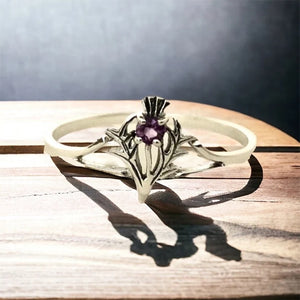 925 Sterling Silver Scottish Thistle Ring set with faceted Amethyst - Museum Replica Jeweler
